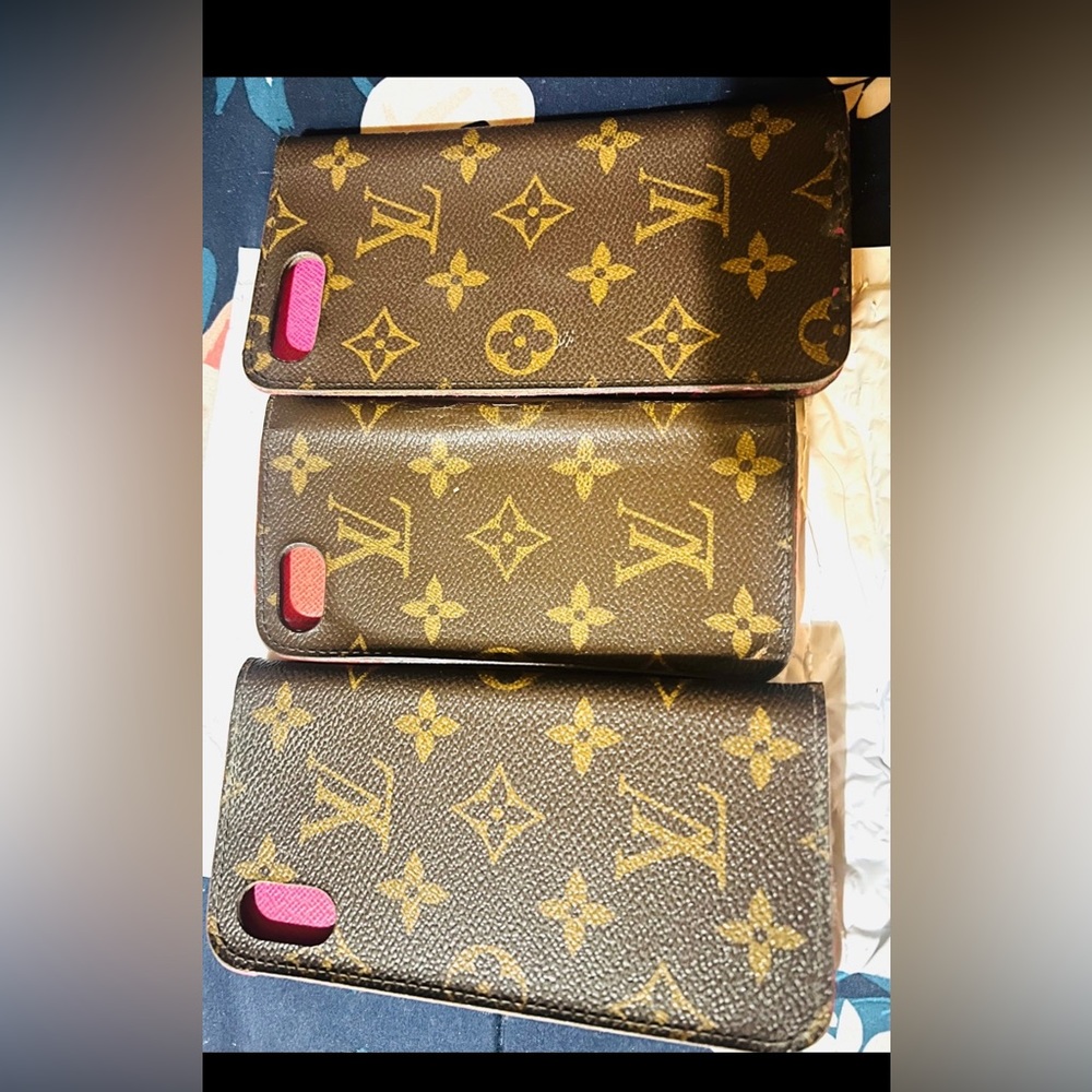 Louis Vuitton Folio Case iPhone 6Plus Brown Tan Coated Canvas Signature Monogram